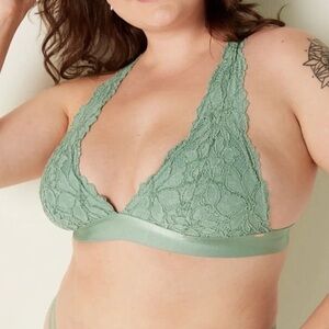 Victoria's Secret PINK Seasalt Sage Green Lace Strappy-Back Halter Bralette